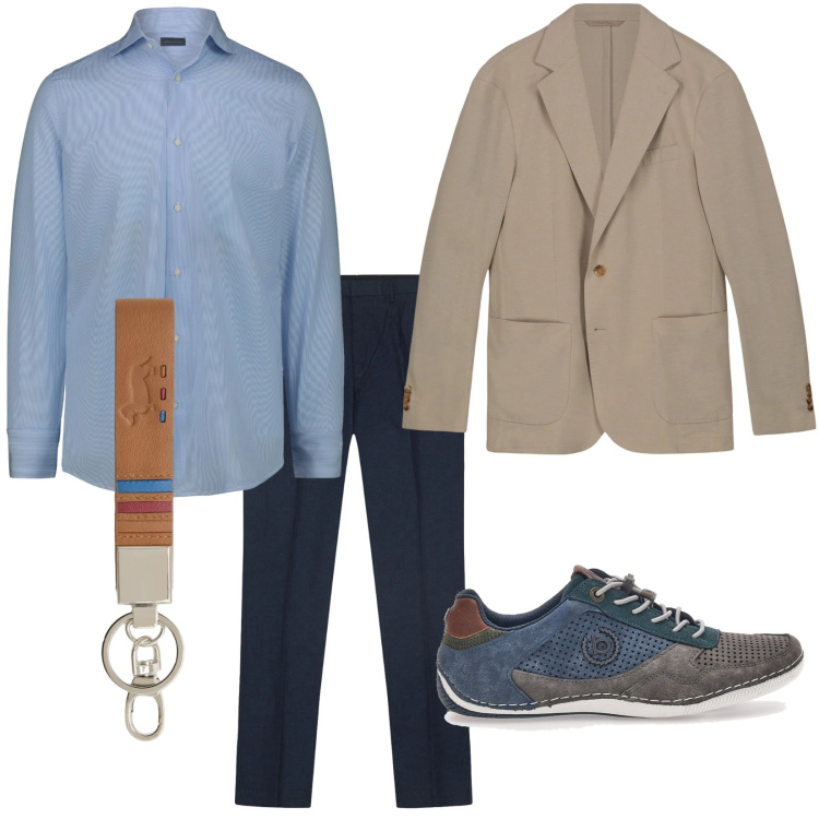 Outfit uomo - Primavera. Stile Business/Elegante per Serata speciale. Abbinamento con portachiavi, camicie, scarpe stringate, giacche, pantaloni.