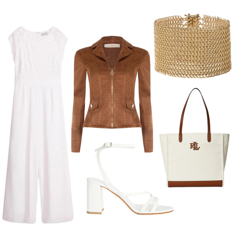 Outfit donna - Total look #2377321. Stile Chic per Cerimonia. Abbinamento con tute, sandali in pelle, giacche, braccialetti, borse tote.