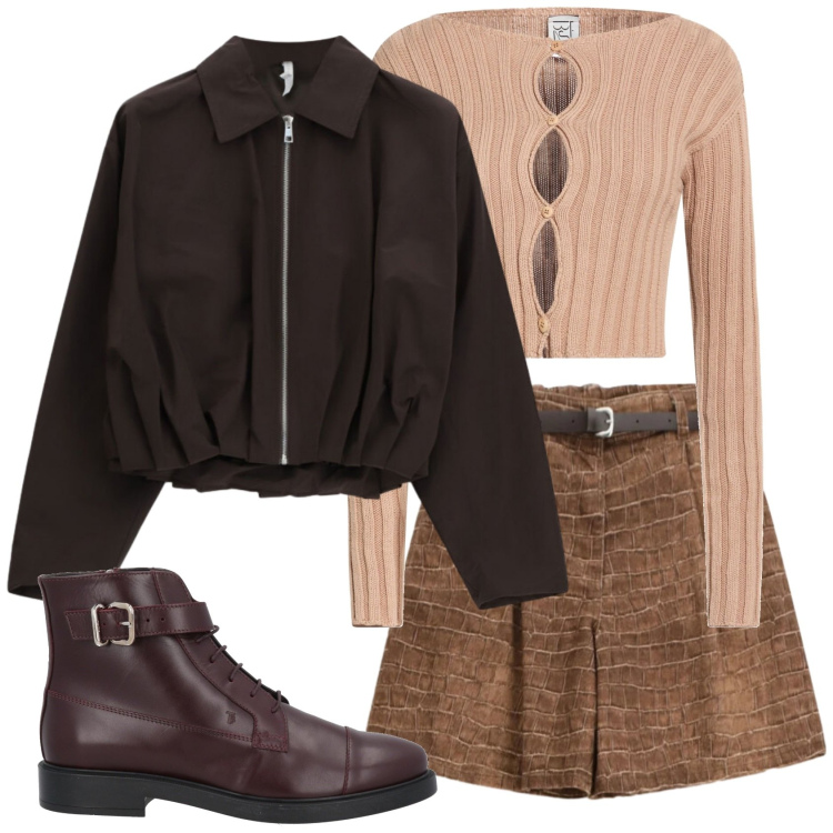 Outfit donna - Total look #2377322. Stile Casual per Tutti i giorni. Abbinamento con stivaletti, cardigans, bermuda, bomber.