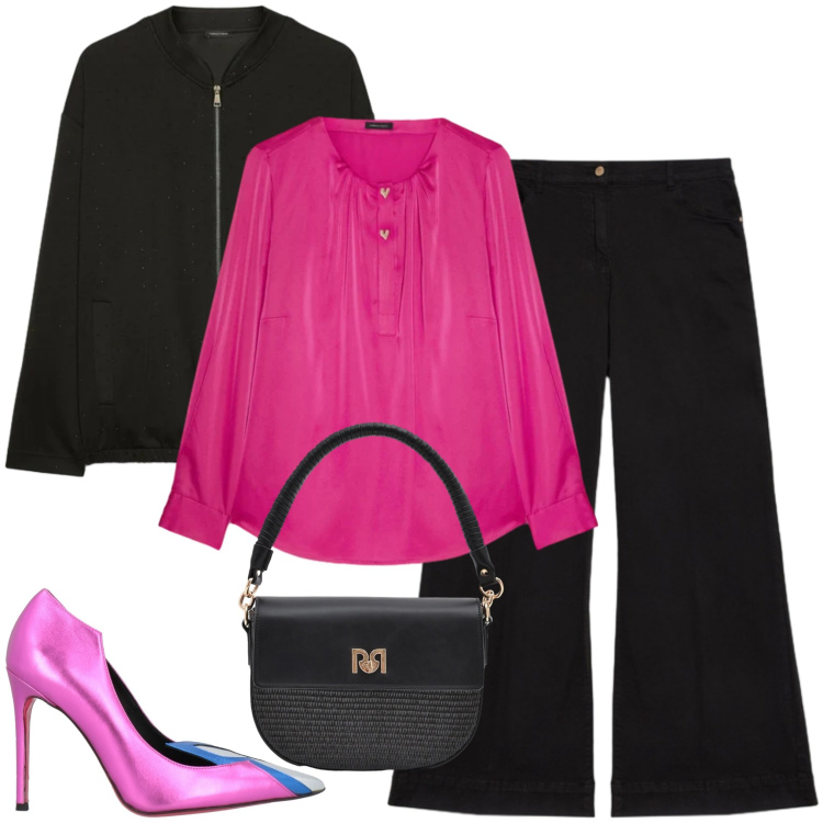 Outfit donna - Nero e fucsia glam #040601. Stile Glamour per Serata fuori. Abbinamento con décolleté, borse a spalla, bluse, pantaloni, felpe.