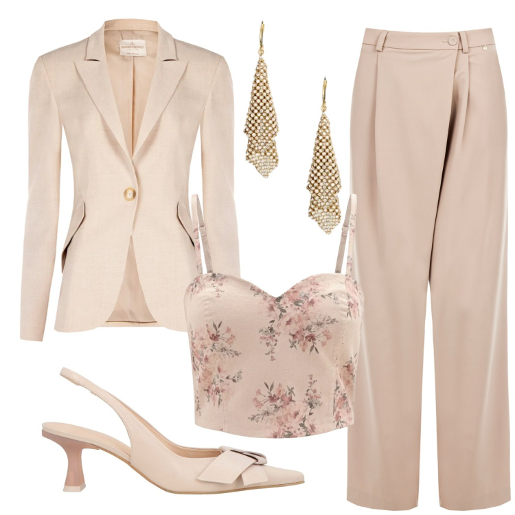 Outfit donna - Total look #2377328. Stile Chic per Cerimonia. Abbinamento con décolleté, canottiere, pantaloni a palazzo, blazer, orecchini.