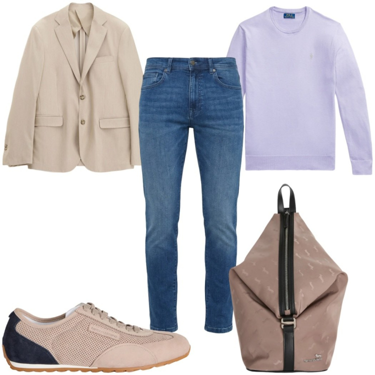 Outfit uomo - Total look #2377338. Stile Casual per Tutti i giorni. Abbinamento con giacche, sneakers, borse sportive, jeans slim fit, maglieria.