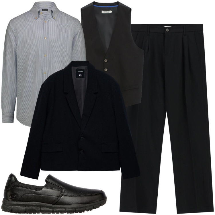 Outfit uomo - Stile Urban con giacca boxy #040501. Stile Urban per Tutti i giorni. Abbinamento con giacche, pantaloni, gilet, scarpe stringate, camicie.