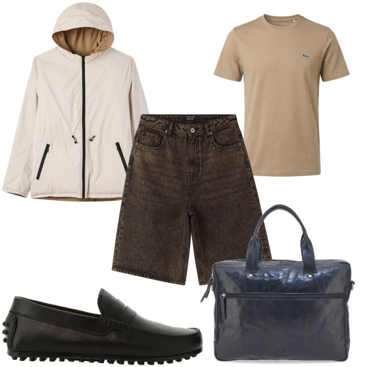 Outfit uomo - Total look #2377341. Stile Casual per Tutti i giorni. Abbinamento con bermuda, giacche, scarpe stringate, t-shirt, borse sportive.