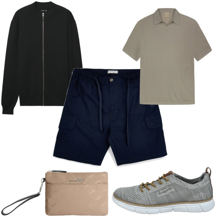 Outfit uomo - Total look #2377343. Stile Casual per Tutti i giorni. Abbinamento con cardigans, borse sportive, polo, sneakers, shorts.