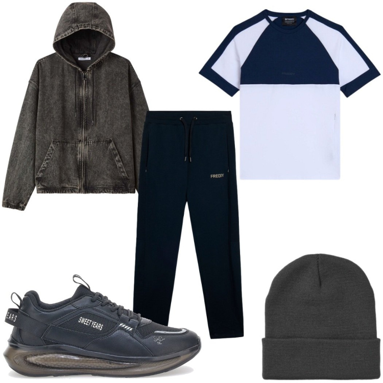 Outfit uomo - Total look #2377349. Stile Trendy per Tutti i giorni. Abbinamento con pantaloni, t-shirt, sneakers, berretti, cappotti.