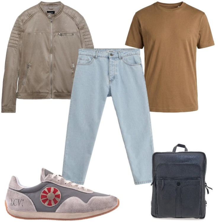 Outfit uomo - Total look #2377352. Stile Casual per Tutti i giorni. Abbinamento con giacche, jeans, t-shirt, borse sportive, sneakers.