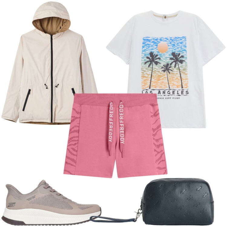 Outfit uomo - Total look #2377353. Stile Trendy per Sport. Abbinamento con giacche, t-shirt, borse sportive, shorts, sneakers.