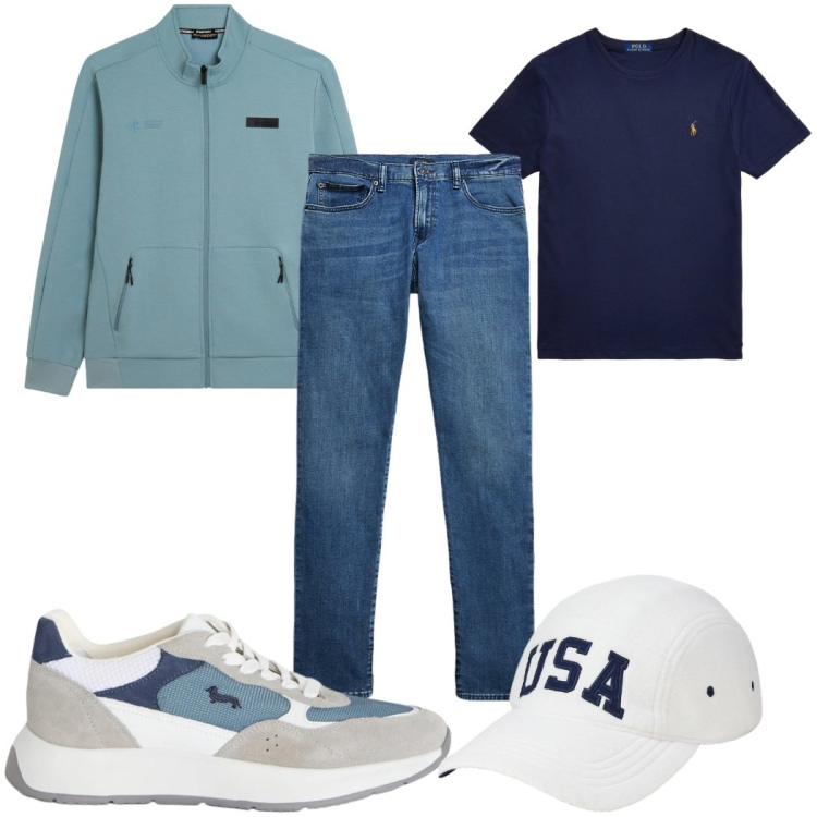 Outfit uomo - Total look #2377357. Stile Trendy per Tutti i giorni. Abbinamento con sneakers, felpe, jeans, cappelli con visiera, t-shirt.