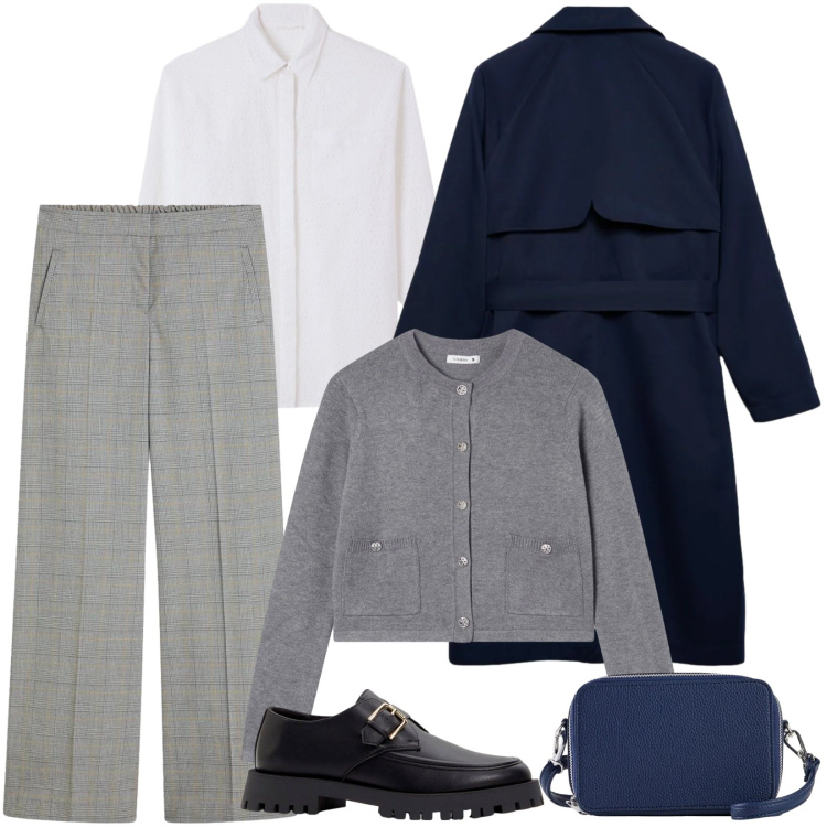 Outfit donna - Total look #2377362. Stile Casual per Tutti i giorni. Abbinamento con mocassini, borse a tracolla, pantaloni, trench, camicie, cardigans.