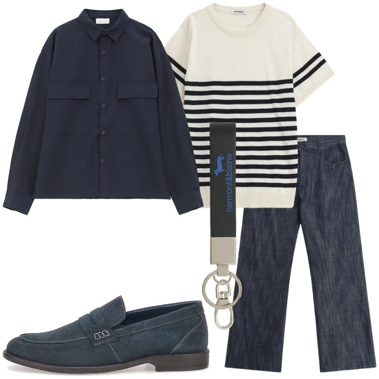 Outfit uomo - Imperial - The New Crew SS 2026. Stile Business/Elegante per Ufficio. Abbinamento con jeans, camicie, maglieria, portachiavi, scarpe stringate.