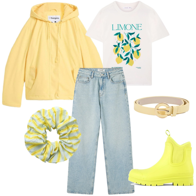 Outfit donna - Armocromia Primavera brillante. Stile Casual per Tutti i giorni. Abbinamento con blazer, t-shirt, jeans, cinture, accessori per capelli, stivali.