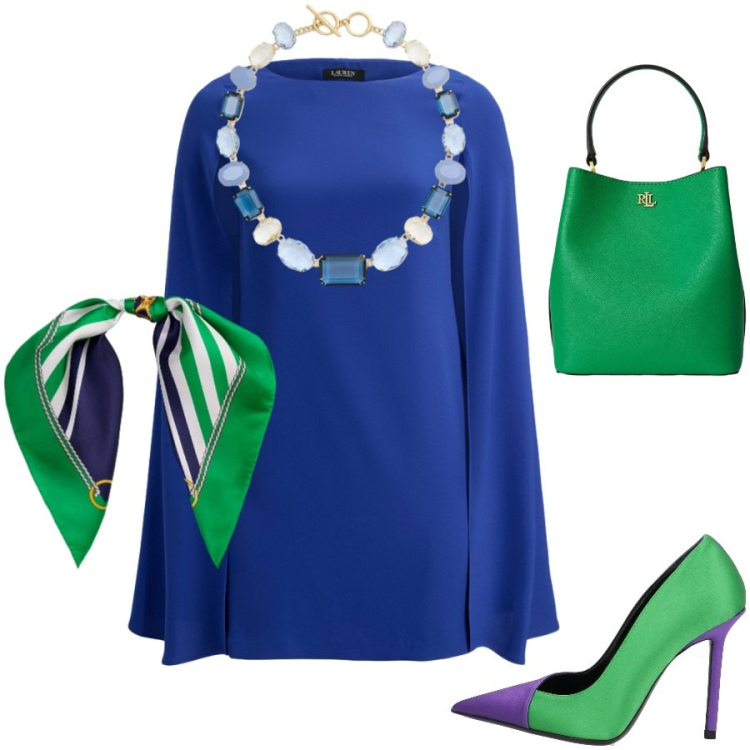 Outfit donna - Cerimonia chic. Stile Chic per Cerimonia. Abbinamento con décolleté, collane, borse a secchiello, foulard, vestiti.