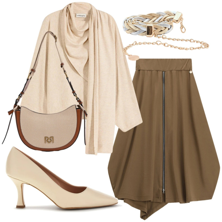 Outfit donna - Total look #2377414. Stile Trendy per Serata fuori. Abbinamento con maglieria, gonne longuette, borse a tracolla, cinture, décolleté.