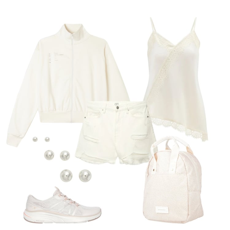 Outfit donna - Total look #2377428. Stile Sporty chic per Tutti i giorni. Abbinamento con zaini, shorts, canottiere, felpe, orecchini, scarpe sportive.