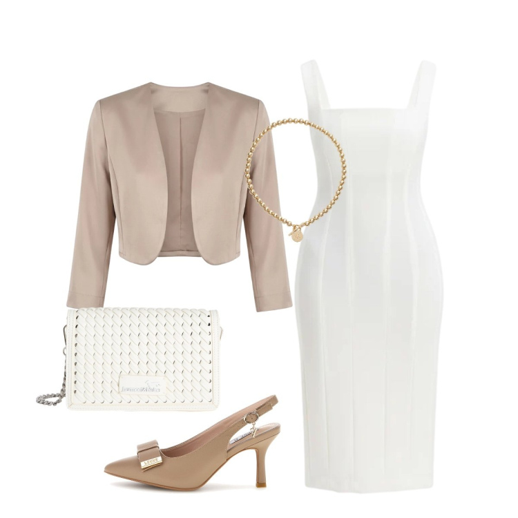 Outfit donna - Cerimonia. Stile Chic per Cerimonia. Abbinamento con borse a tracolla, blazer, vestiti midi/longuette, collane, décolleté.