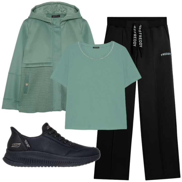 Outfit donna - Total look #2377430. Stile Casual per Sport. Abbinamento con blazer, t-shirt, pantaloni, sneakers.