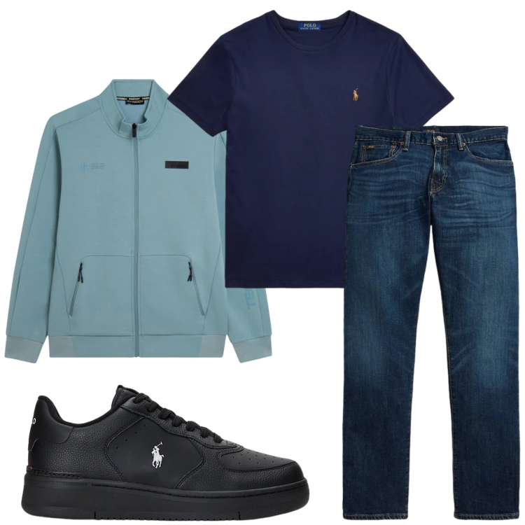Outfit uomo - Total look #2377431. Stile Casual per Tutti i giorni. Abbinamento con felpe, sneakers, jeans dritti, t-shirt.