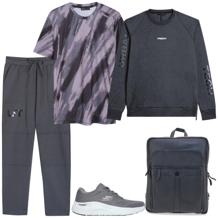 Outfit uomo - Urban Tech by Freddy. Stile Casual per Sport. Abbinamento con pantaloni, t-shirt, felpe, sneakers, borse sportive.
