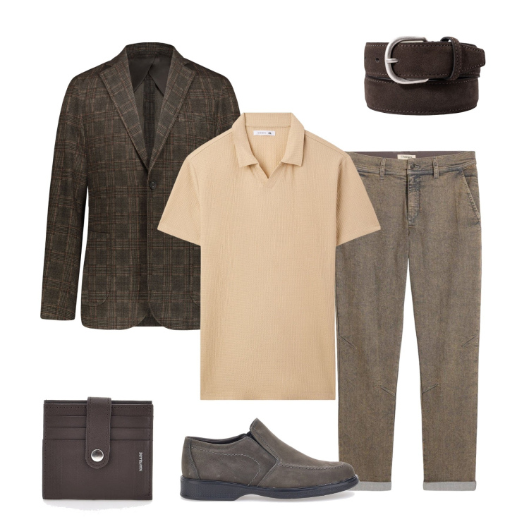 Outfit uomo - Total look #2377442. Stile Casual Abbinamento con jeans dritti, polo, giacche, portafogli, scarpe stringate, cinture.
