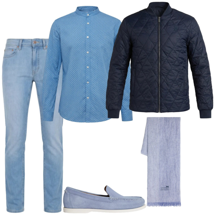 Outfit uomo - la camicia coreana. Stile Trendy per Serata speciale. Abbinamento con sciarpe, jeans, giacche, camicie, scarpe stringate.