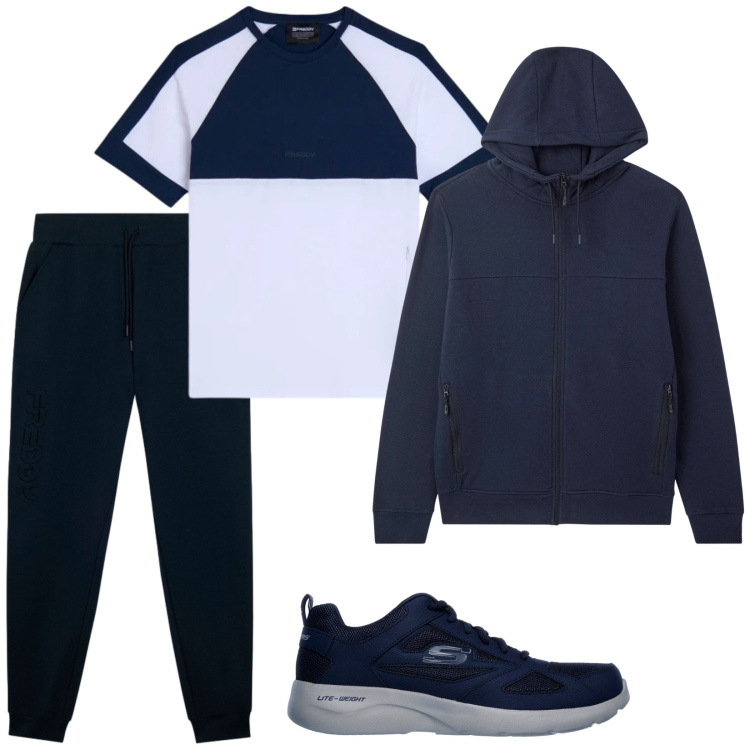 Outfit uomo - Total look #2377452. Stile Casual per Sport. Abbinamento con pantaloni, t-shirt, felpe con cappuccio, sneakers.