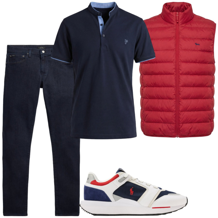 Outfit uomo - Total look #2377455. Stile Casual per Tutti i giorni. Abbinamento con piumini, polo, jeans, sneakers.