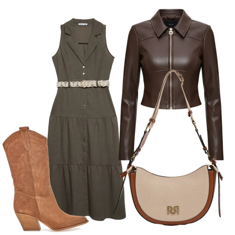 Outfit donna - Mid season sale. Stile Boho per Tutti i giorni. Abbinamento con vestiti chemisier, borse a tracolla, giacche, stivaletti texani.