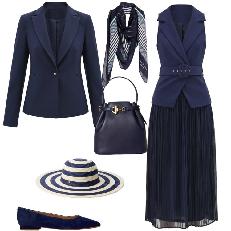 Outfit donna - Chic cerimonia evento speciale. Stile Chic per Cerimonia. Abbinamento con sciarpe, vestiti midi/longuette, blazer, cappelli, ballerine, borse a secchiello.