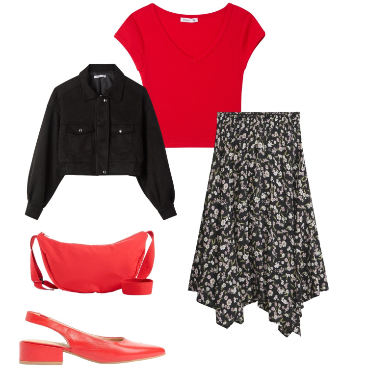 Outfit donna - Total look #2377481. Stile Chic per Serata fuori. Abbinamento con gonne longuette, décolleté, borse a tracolla, bomber, t-shirt.