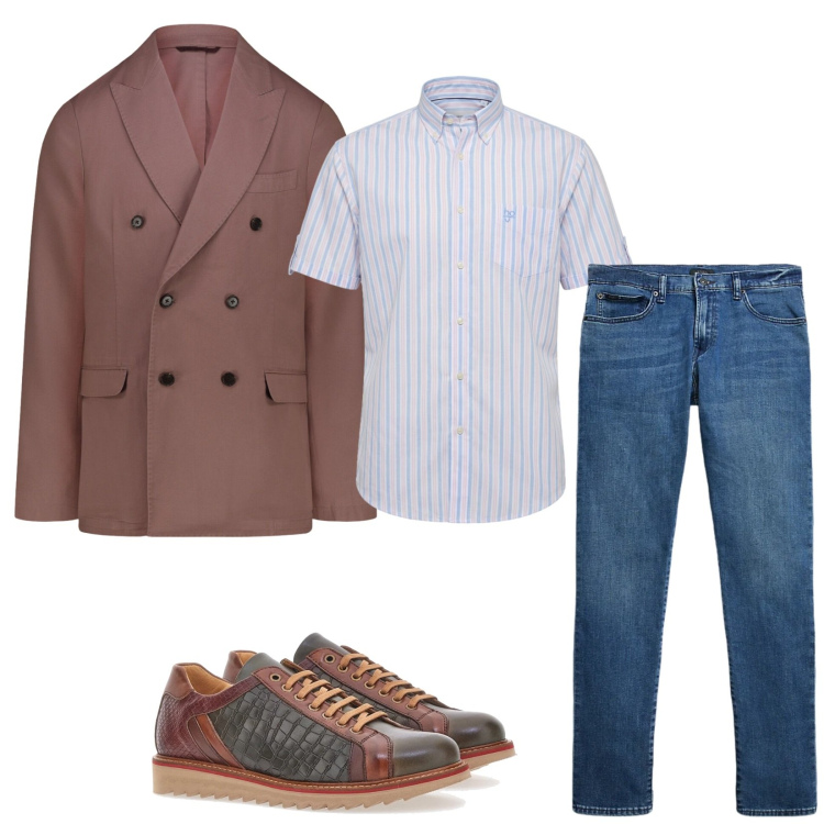 Outfit uomo - Total look #2377482. Stile Trendy per Serata speciale. Abbinamento con camicie a manica corta, jeans, scarpe stringate, giacche.