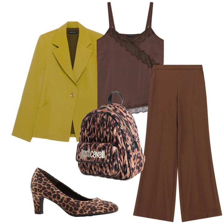 Outfit donna - Total look #2377489. Stile Chic per Ufficio. Abbinamento con zaini, décolleté, blazer, top, pantaloni a palazzo.