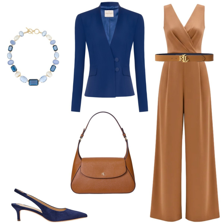 Outfit donna - Cerimonia. Stile Chic per Cerimonia. Abbinamento con cinture, décolleté, borse a spalla, collane, tute, blazer.