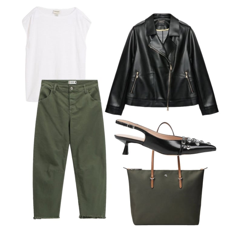 Outfit donna - Curvy per tutti i giorni. Stile Urban per Tutti i giorni. Abbinamento con décolleté, t-shirt, blazer, pantaloni, borse tote.