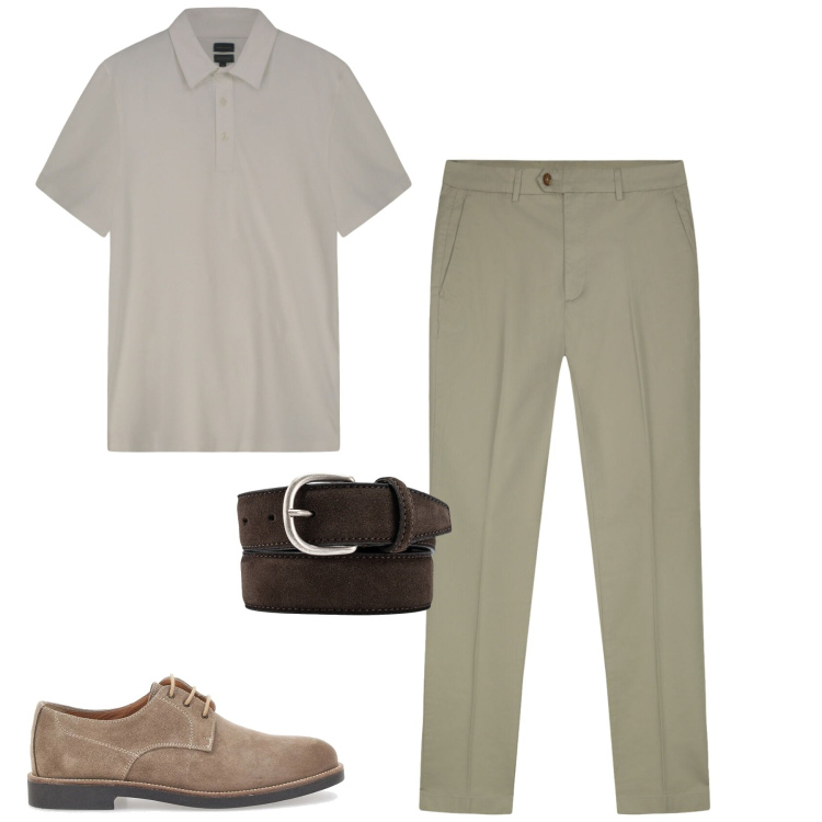Outfit uomo - Aprile. Stile Urban per Ufficio. Abbinamento con scarpe stringate, pantaloni, cinture, polo.