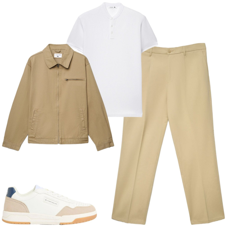 Outfit uomo - Aprile. Stile Urban per Tutti i giorni. Abbinamento con sneakers, cappotti, pantaloni chino, polo.