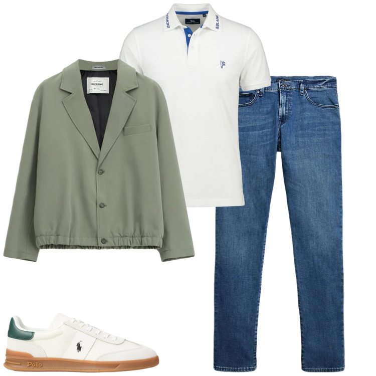 Outfit uomo - Aprile. Stile Casual per Tutti i giorni. Abbinamento con giacche, polo, jeans, sneakers.