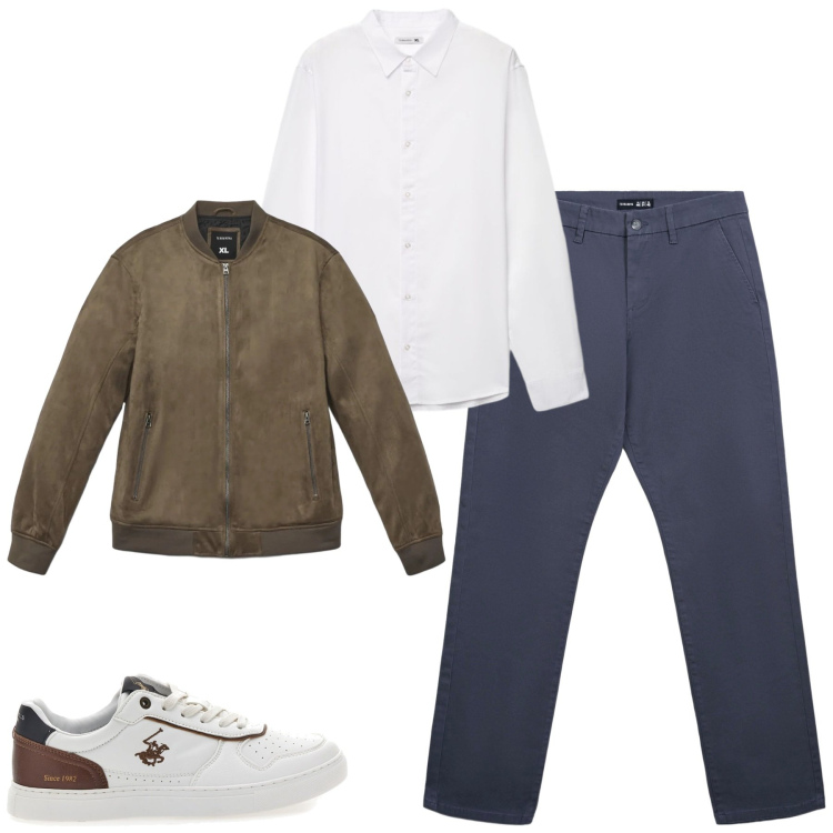Outfit uomo - Aprile. Stile Urban per Tutti i giorni. Abbinamento con camicie, giacche, pantaloni chino, sneakers.