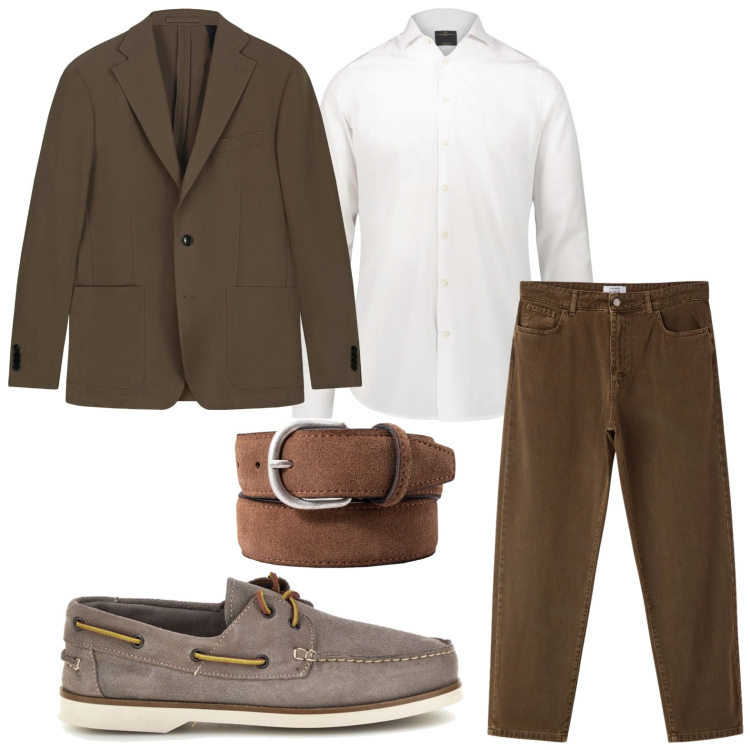 Outfit uomo - Stile semi-informale. Stile Trendy per Tutti i giorni. Abbinamento con pantaloni, scarpe stringate, camicie, giacche, cinture.