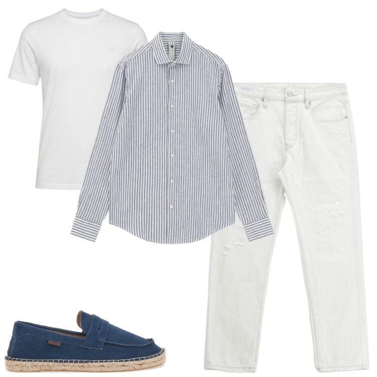 Outfit uomo - City. Stile Urban per Tutti i giorni. Abbinamento con jeans dritti, camicie, t-shirt, espadrillas.