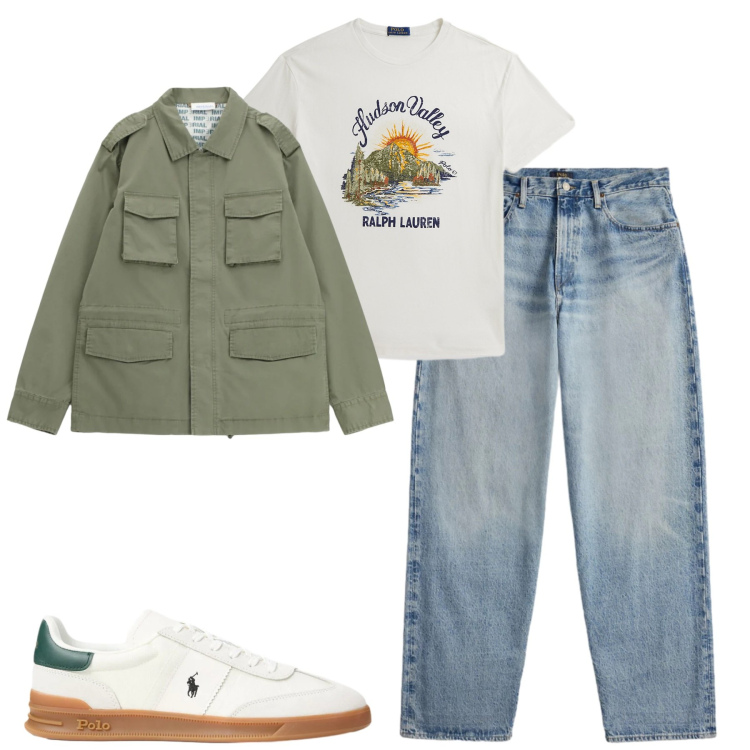 Outfit uomo - Total look #2377648. Stile Casual per Tutti i giorni. Abbinamento con cappotti, jeans, t-shirt, sneakers.