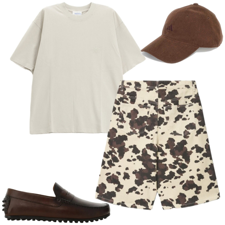 Outfit uomo - Spring. Stile Casual per Tutti i giorni. Abbinamento con bermuda, scarpe stringate, t-shirt, cappelli con visiera.