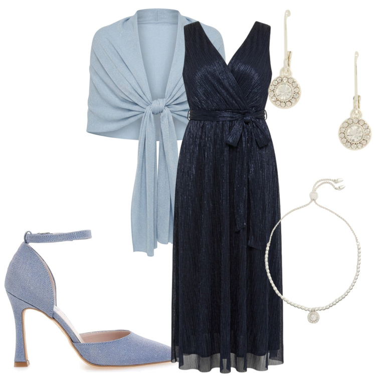 Outfit donna - Cerimonia. Stile Chic per Cerimonia. Abbinamento con vestiti, stole, braccialetti, orecchini, décolleté.