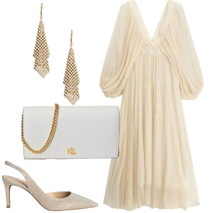 Outfit donna - Abito Imperial. Stile Glamour per Serata fuori. Abbinamento con décolleté, vestiti lunghi, orecchini, borse a tracolla.