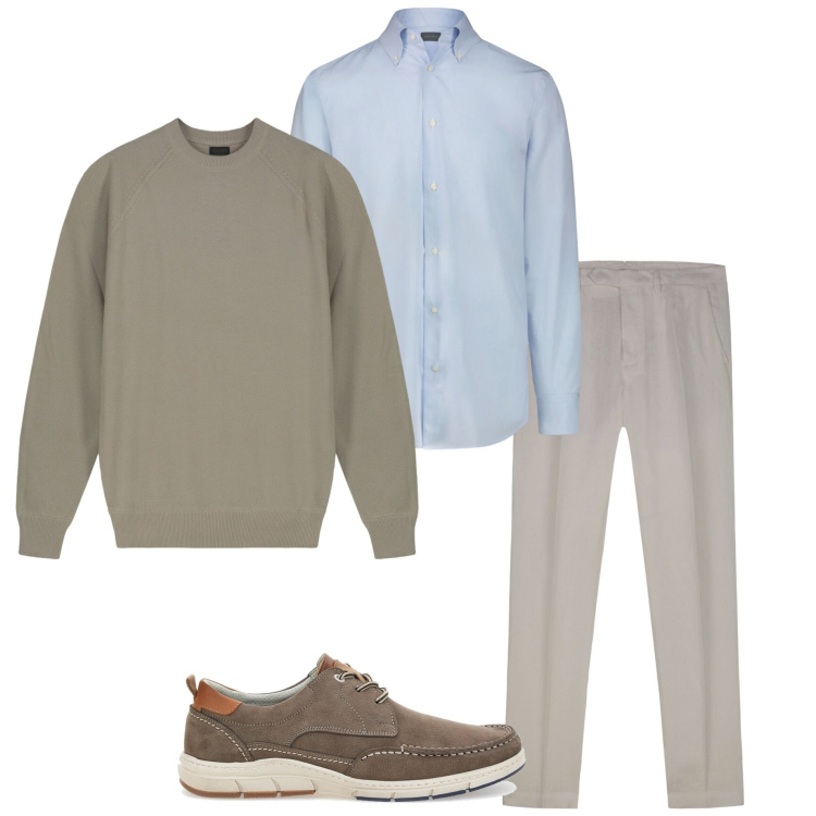Outfit uomo - In ufficio. Stile Business/Elegante per Ufficio. Abbinamento con scarpe stringate, pantaloni, camicie, maglieria.