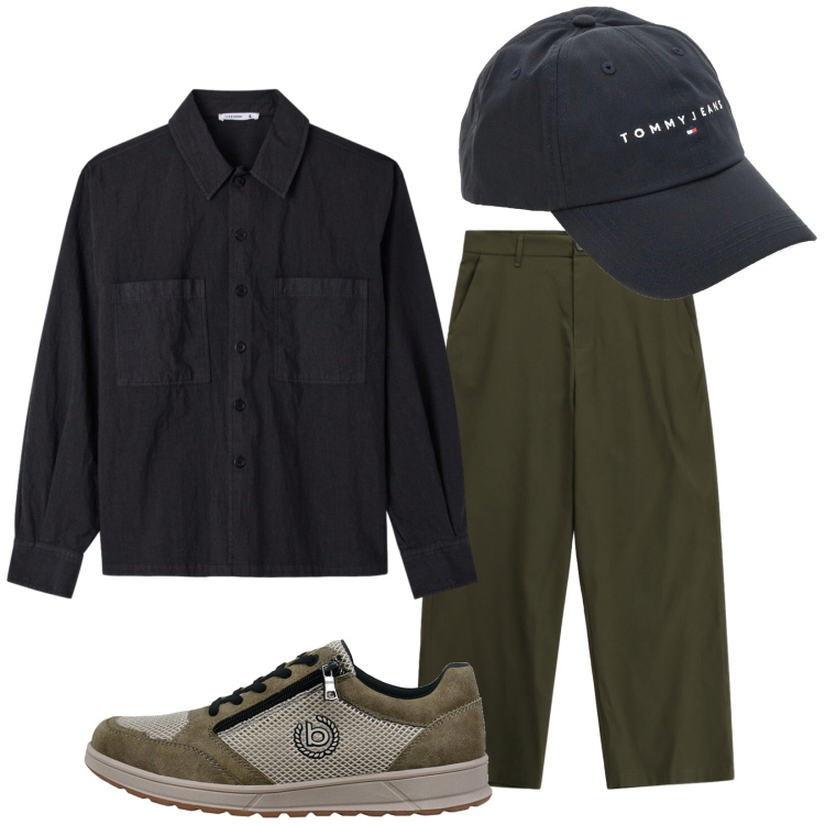 Outfit uomo - Total look #2377702. Stile Trendy per Tutti i giorni. Abbinamento con camicie, pantaloni, cappelli con visiera, sneakers.