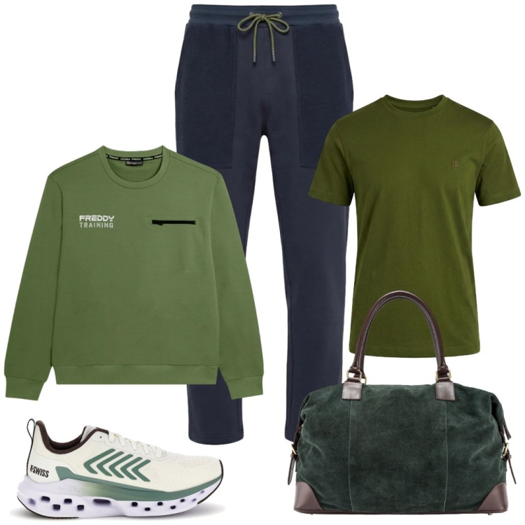 Outfit uomo - @sport.in.verde. Stile Urban per Sport. Abbinamento con pantaloni, t-shirt, felpe, borse sportive, sneakers.