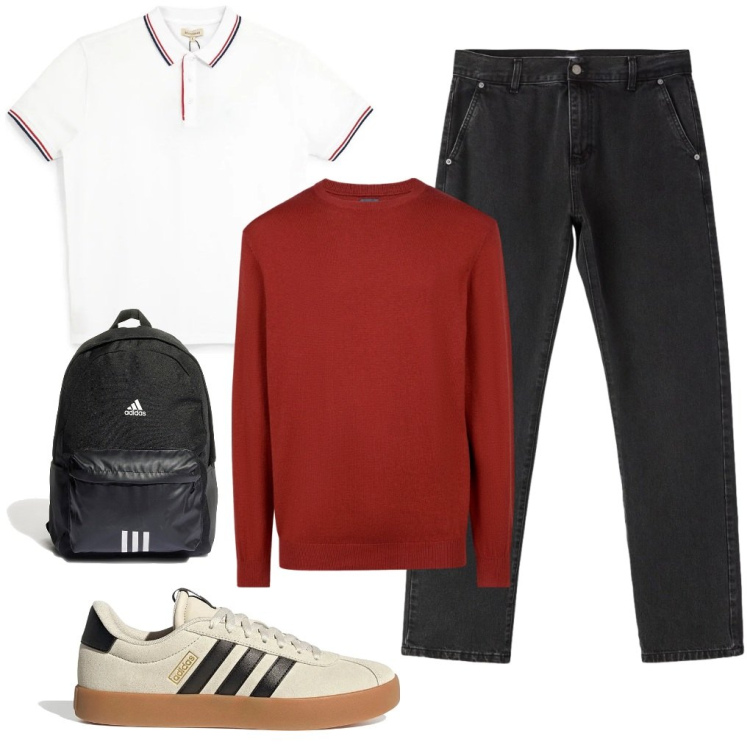 Outfit uomo - #prof.. Stile Urban per Tutti i giorni. Abbinamento con jeans dritti, maglieria, sneakers, polo, borse sportive.