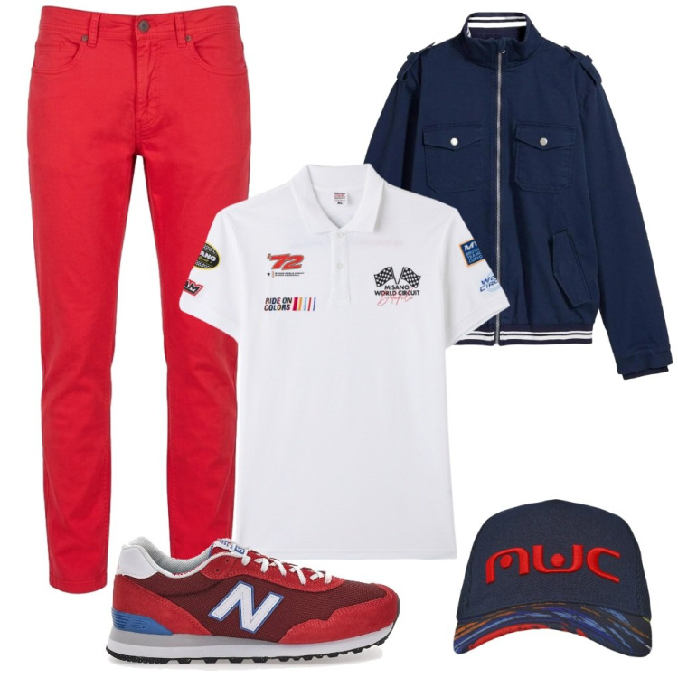 Outfit uomo - #circuito. Stile Urban per Tutti i giorni. Abbinamento con giacche, polo, cappelli con visiera, pantaloni, sneakers.