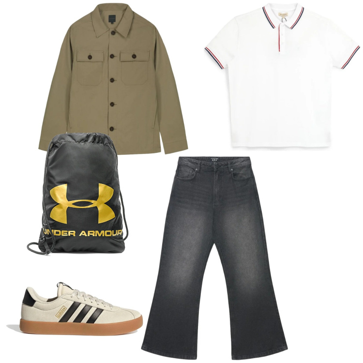 Outfit uomo - Denim neri. per Tutti i giorni. Abbinamento con jeans, zaini, cappotti, sneakers, polo.